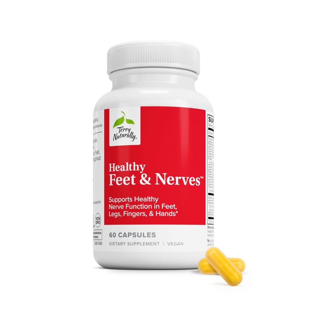 Terry Naturally Healthy Feet & Nerves - Kräuterergänzung mit Bioactive Vitamin B12 - Zirkulation & Nerve Health Support Supplement - Vegan Kapseln mit Boswellia Serrata - 60 Kapseln