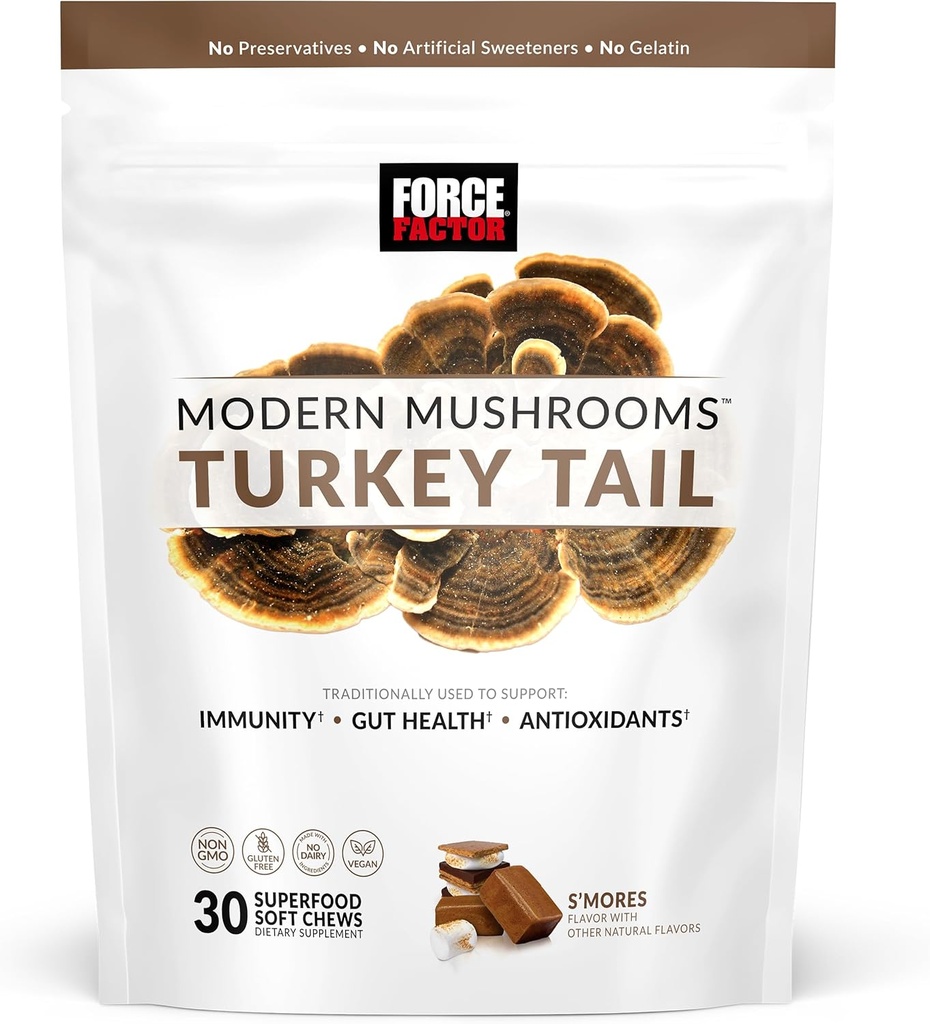 FORCE FACTOR Modern Mushrooms Soft Chews, Türkei Tail Mushroom Supplement zur Unterstützung Immunität, Verdauungsgesundheit und Vitalität, Antioxidantien Supplement, Delicious S’Mores Flavor, 30 Soft Chews