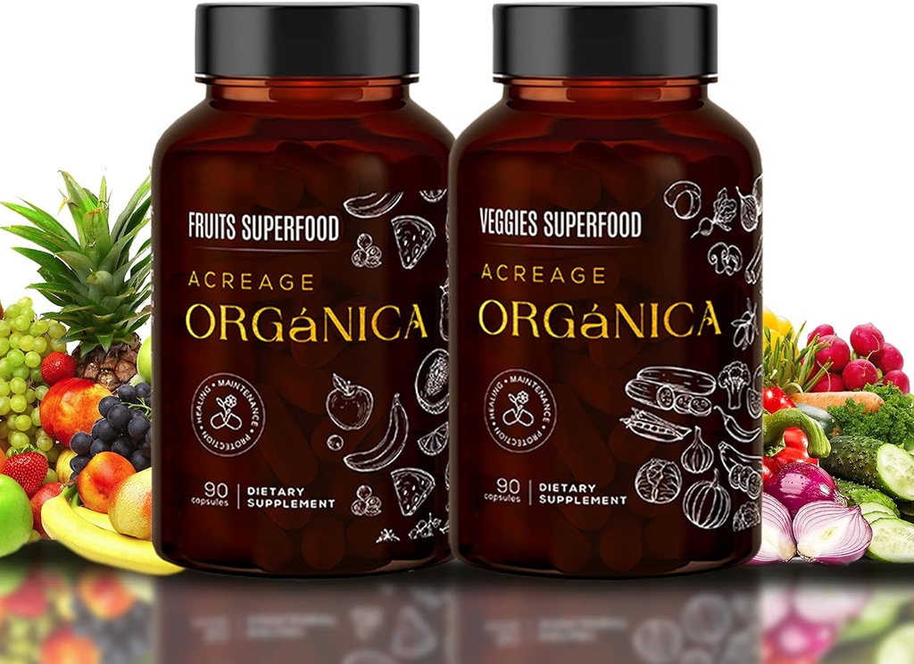 Früchte und Gemüse Ergänzungen | Ganze Nahrungsergänzungsmittel Energie mit 36 Obst und Gemüse Mischung Superfood | Essential Vitamins and Minerals | 90 Frucht & 90 Veggie Kapseln