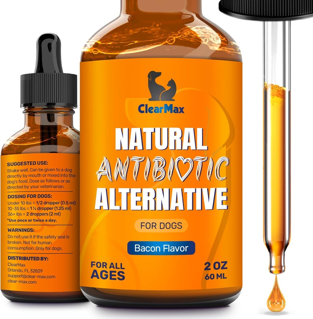 Dog Antibiotics for Infections, Allergien, Husten – Natürliche Antibiotika für Hunde mit Cranberry bieten Urination & Digestion Care – natürliche Inhaltsstoffe + Bacon Flavor – 2 Oz
