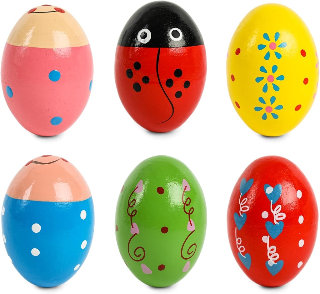 SallyFashion 6 PCS Wooden Shaker Eggs für Kleinkinder, Egg Maracas Percussion Shakers Musikinstrumente für Party Favors Goodie Bag Stuffers Klassenzimmerpreise