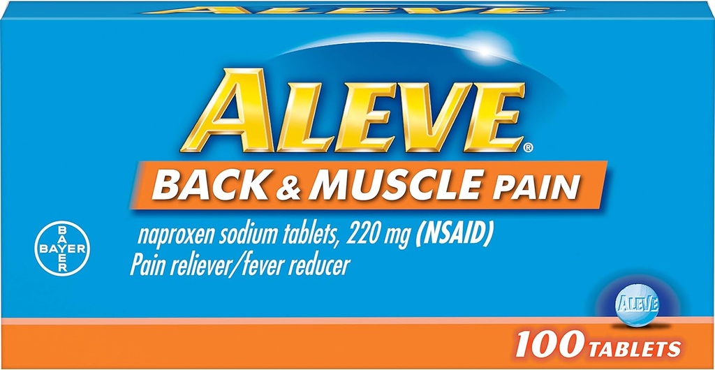 Aleve Back and Muscle Pain Tablets, Fast Acting All Day Targeted Relief für Kopfschmerzen, Muskel und Rückenschmerzen, Naproxen Sodium Kapseln, 220 mg, 100 Count