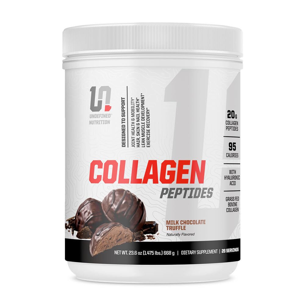 Undefinierte Ernährung Collagen Peptide von Brian Shaw (28 Servierungen) – 20g Collagen Peptide mit Hyaluronsäure - fördert Muskel, Haar, Nagel, Haut, Knochen und Gelenkgesundheit (1.25lbs, Schokoladentrüffel)