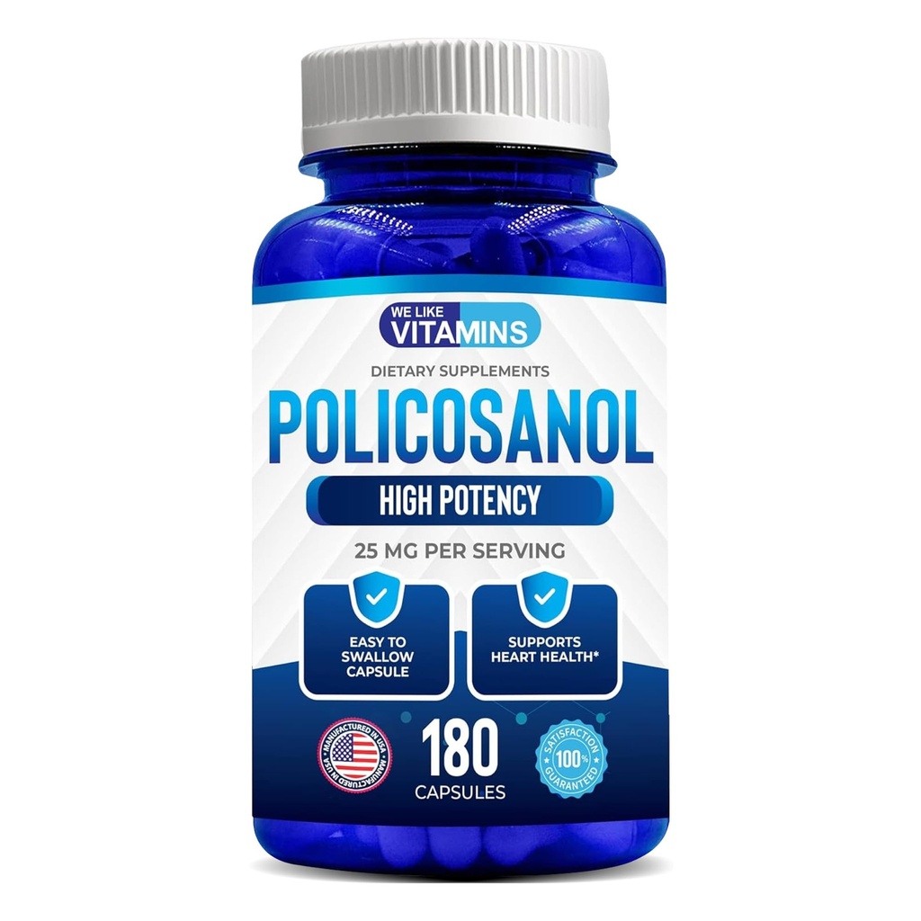 Wir mögen Vitamine Policosanol 25mg - 180 Kapseln - Policosanol Ergänzung aus natürlichem Zuckerrohr - Non-GMO und Gluten-frei