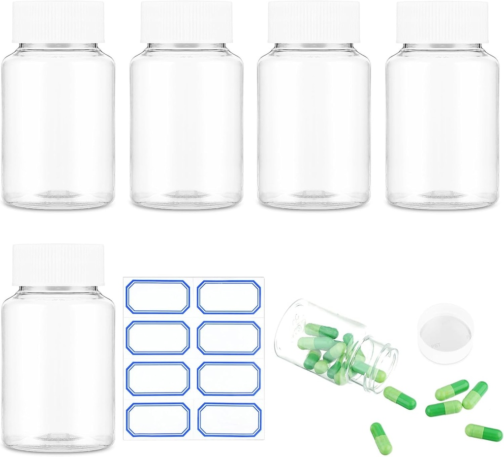 Klare Pillen Flasche 6Pcs Leere Medizin Organizer Kunststoff Pillen Flaschen Transparente Reagenzbehälter 80ml Große Jar Pulver Speicherleak Proof Caps für flüssige feste Pulver Home Toilettenartikel