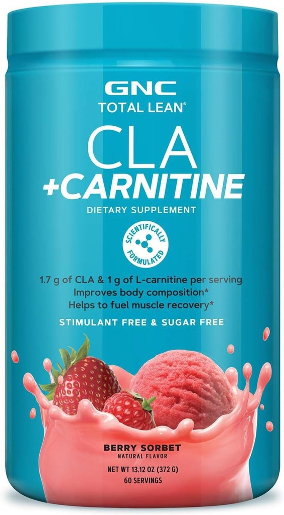 GNC Total Lean CLA + Carnitin | Verbessert Körperzusammensetzung und Kraftstoffe Muskel-Recovery, Stimulant Free und Zucker Free | Berry Sorbet | 60 Portionen