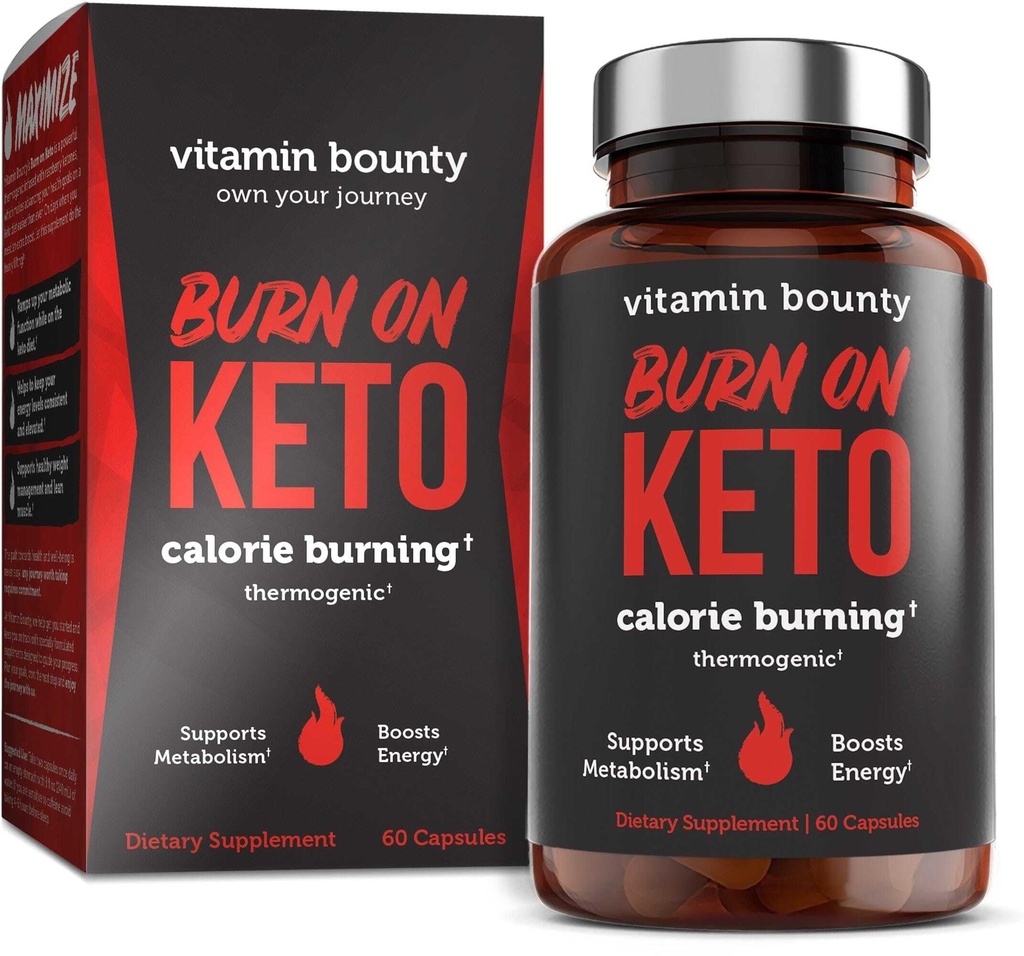 Vitamin Bounty Burn On Thermogenic Keto Fat Burner für Männer & Frauen - Gewichtsverlust Ergänzung mit Himbeere Ketone - Metabolismus Booster, Energie Pillen, Appetit Suppressant - 60 Kapseln