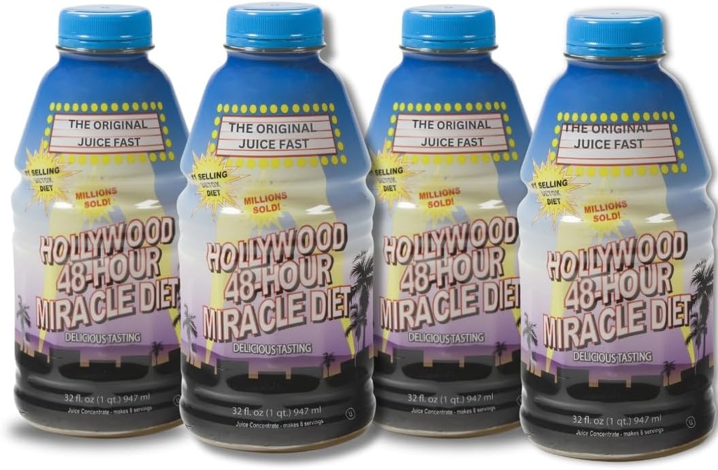 Hollywood-Diät - 48-Hour Miracle Fruit Juice Cleanse Diet 4-Pack, Detox Cleanse for Weight Loss & Rejuvenation, Food Replacement, Fast Acting Diät, Delicious & Tasty Formula, 32 Fl. Oz.