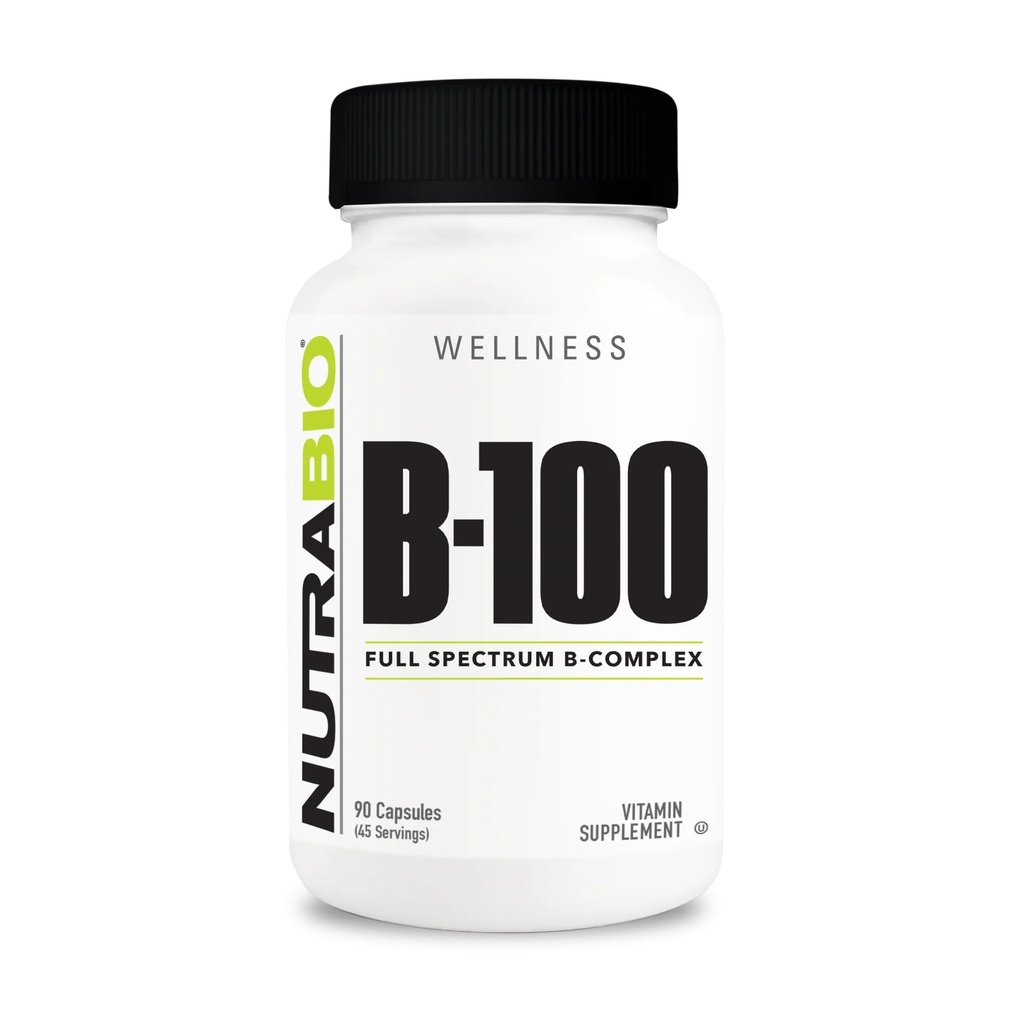 NutraBio B-100, B Vitamin Complex, Immunsystem Unterstützung, Gesundes Haar, Haut, Nägel, 90 Gemüse Kapseln