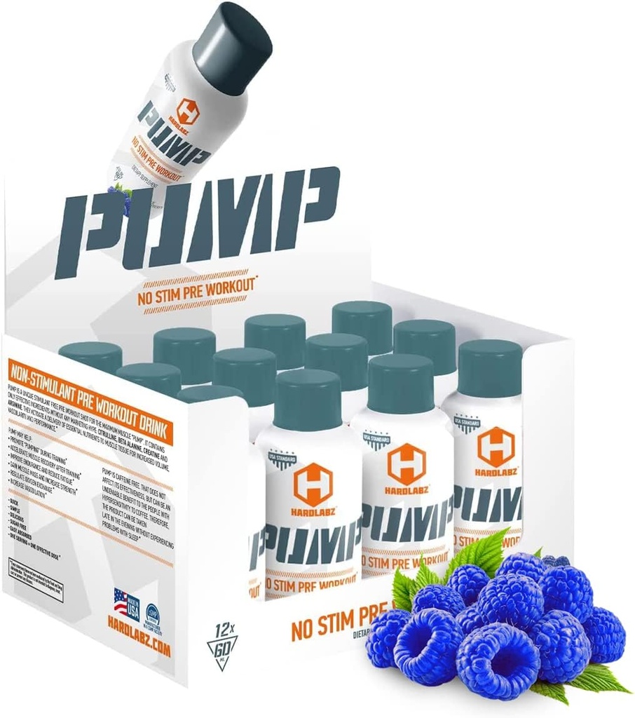 HARDLABZ PUMP – Non-Stimulant Caffeine Free Powerful Liquid PreWorkout Energy Shot mit Citrulline, Beta-Alanine, Kreatin, Argininin für Stärke und Stamina, Zero Sugar, 2oz - 12 Pack