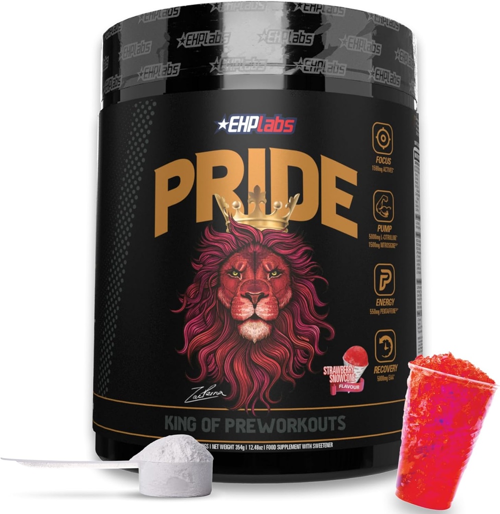 EHP Labs Pride Pre Workout Powder Energy Supplement - Sugar Free Preworkout für Männer und Frauen, Energy Powder Boost Drink mit BCAA - 280mg Koffein - Erdbeer Snowcone (40 Servierungen)
