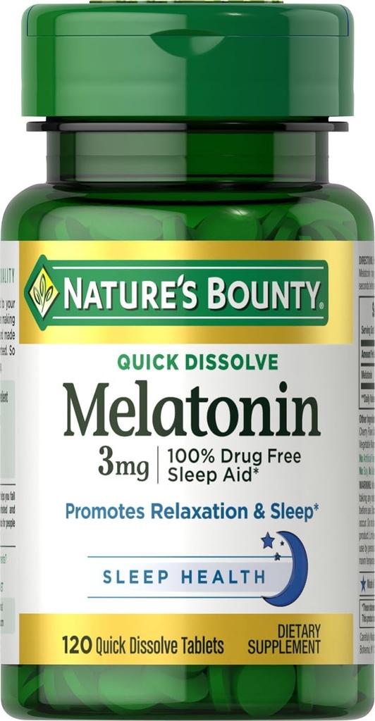 Nature's Bounty Melatonin, fördert Entspannung & Schlaf, 100% Drug Free Sleep Aid, 3 mg, 120 Quick Dissolve Tablets