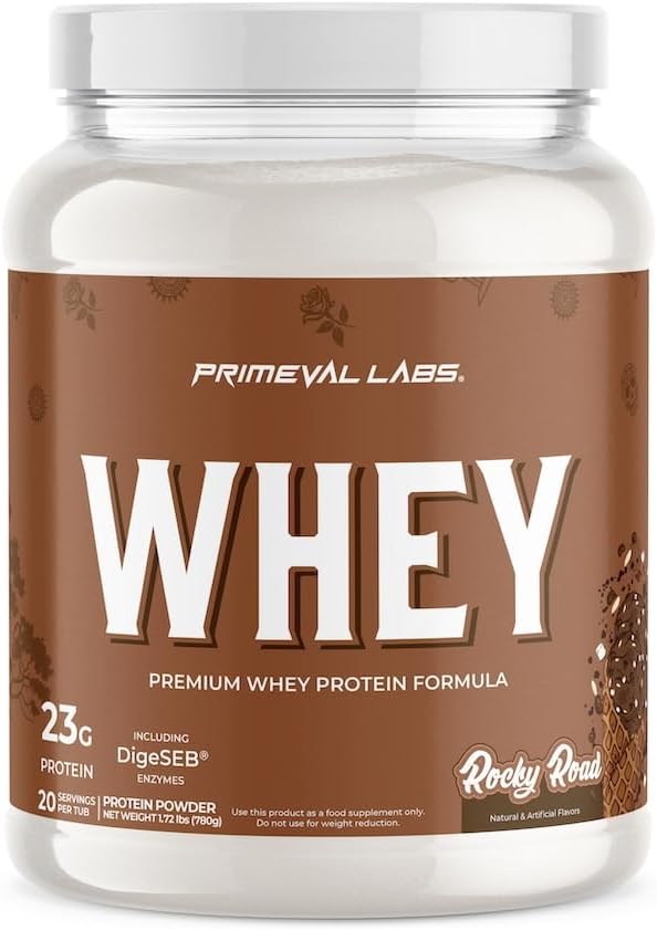 Primeval Labs Pure Whey Protein Konzentrat | Muskelwachstum & Erholung | Einfach zu mischen Formel | Rocky Road | 20 Portionen