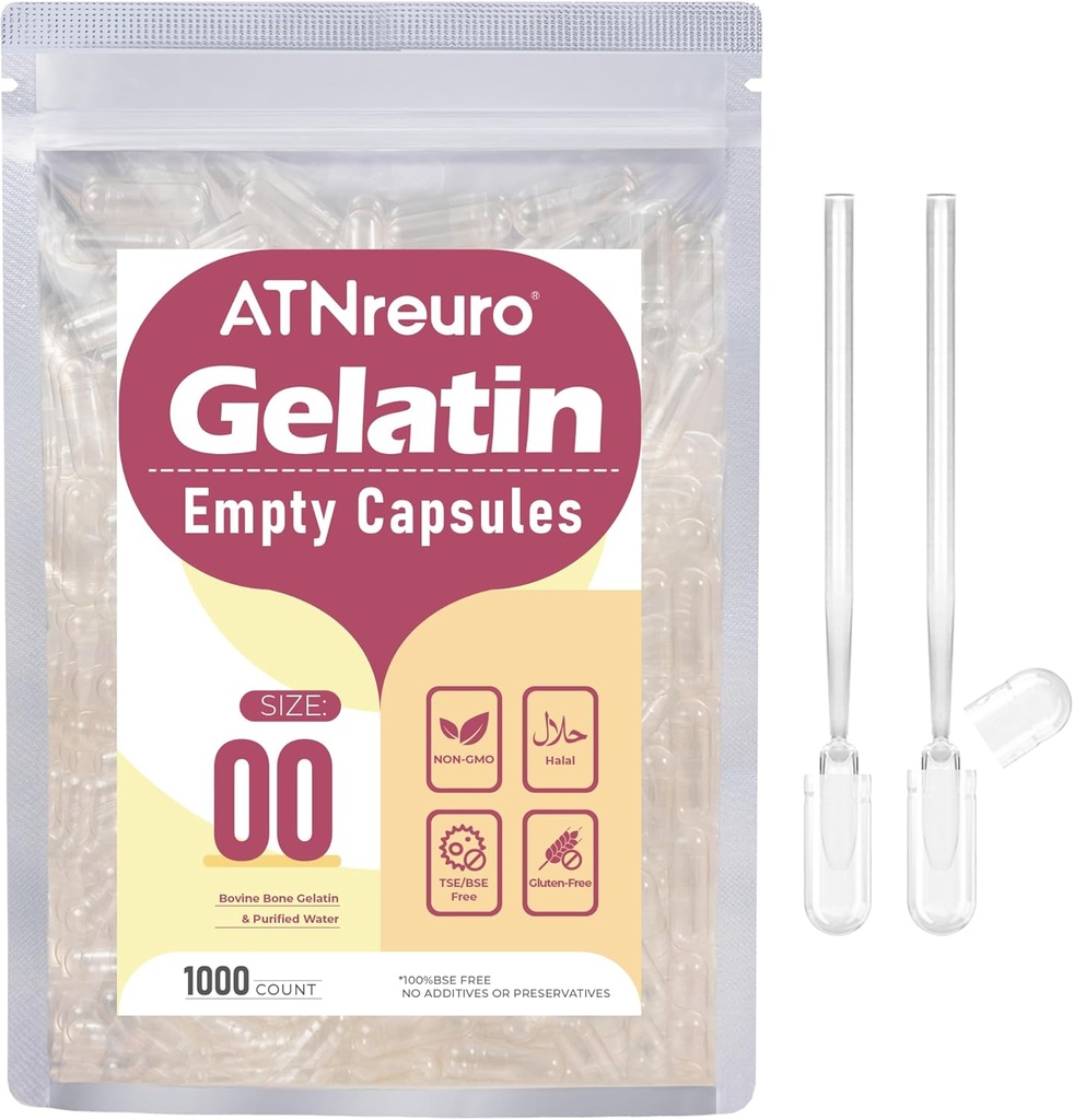 Größe 00 Leere Gelatine Kapseln mit 2 Micro Spoons - 1000 Count Leere klare Kapsel - Gel Pillen Kapseln für Pulver Ergänzungen
