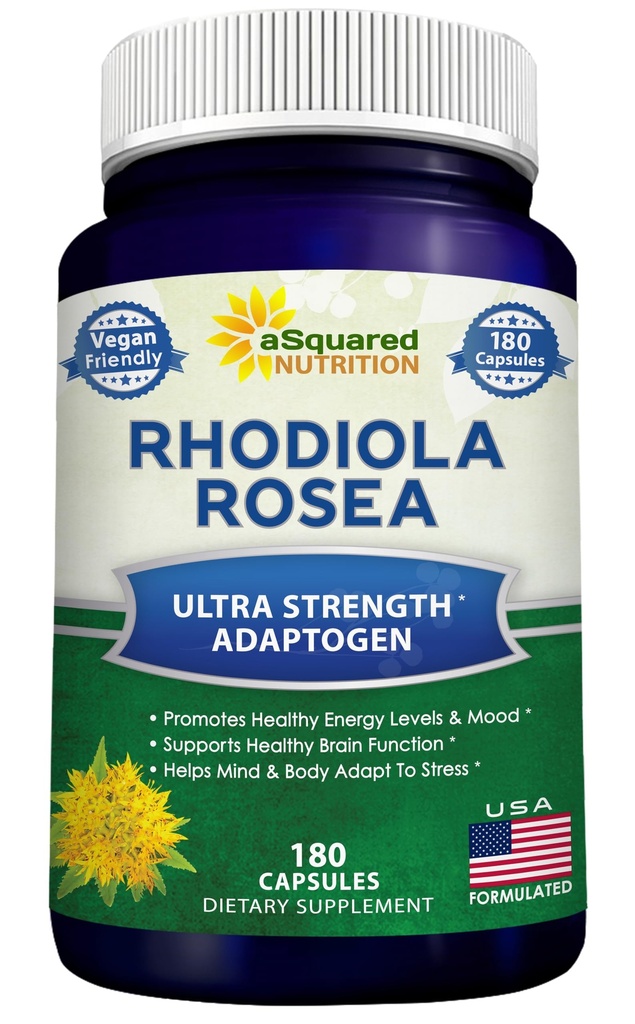 aSquared Nutrition Rhodiola Rosea Supplement 1000mg - 180 Vegan Kapseln - Max Strength Rhodiola Root Extract Pillen verbessern reine Energie, Gehirn Funktion & Stress Relief - Golden Root Herb Pulver Tabletten