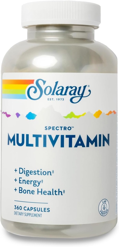 SOLARAY Spectro Multivitamin mit Eisen - Multi Vitamin mit Calcium, Magnesium, Energizing Greens, Kräuter & Verdauungsenzyme - Verdauung, Energie und Knochengesundheitsunterstützung (60 Servietten, 360 Kapseln)