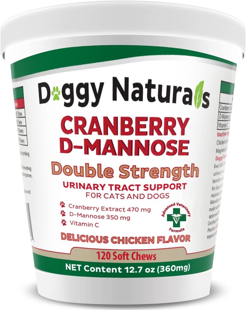 Cranberry D-Mannose für Hunde und Katzen Urinary Tract Infection Support Verhindert und beseitigt UTI, Blasen Infection Kidney Support 11.4 Unze (Doppelstärke Weiche Kuh, 120 Weiche Kuh)