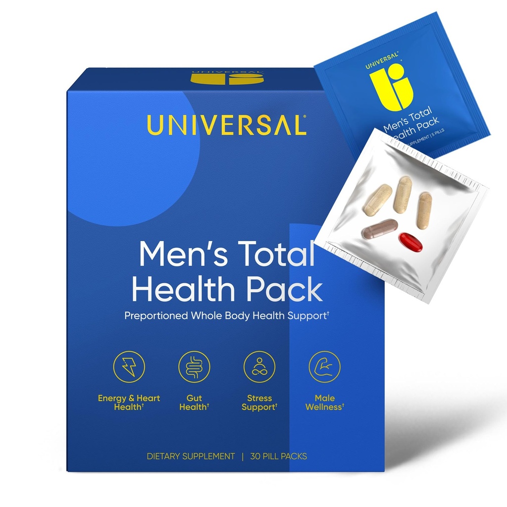 Men's Total Health Daily Vitamin Packs - 22 Essential Minerals & Vitamins für Männer, All-in-One Multivitamin Supplement für Energie, Stress Support, Herz, Gut Health mit Krill Öl, Adaptogene - 30 Pack