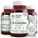 Natürliche Nutra Vitamin B Komplex mit Niacin, Folat, Thiamin, Biotin, unterstützt Nervous System Gesundheit, fördert Stoffwechsel, Haut, Augen und Haargesundheit, Ganze Nahrungsergänzung, 120 vegetarische Kapseln