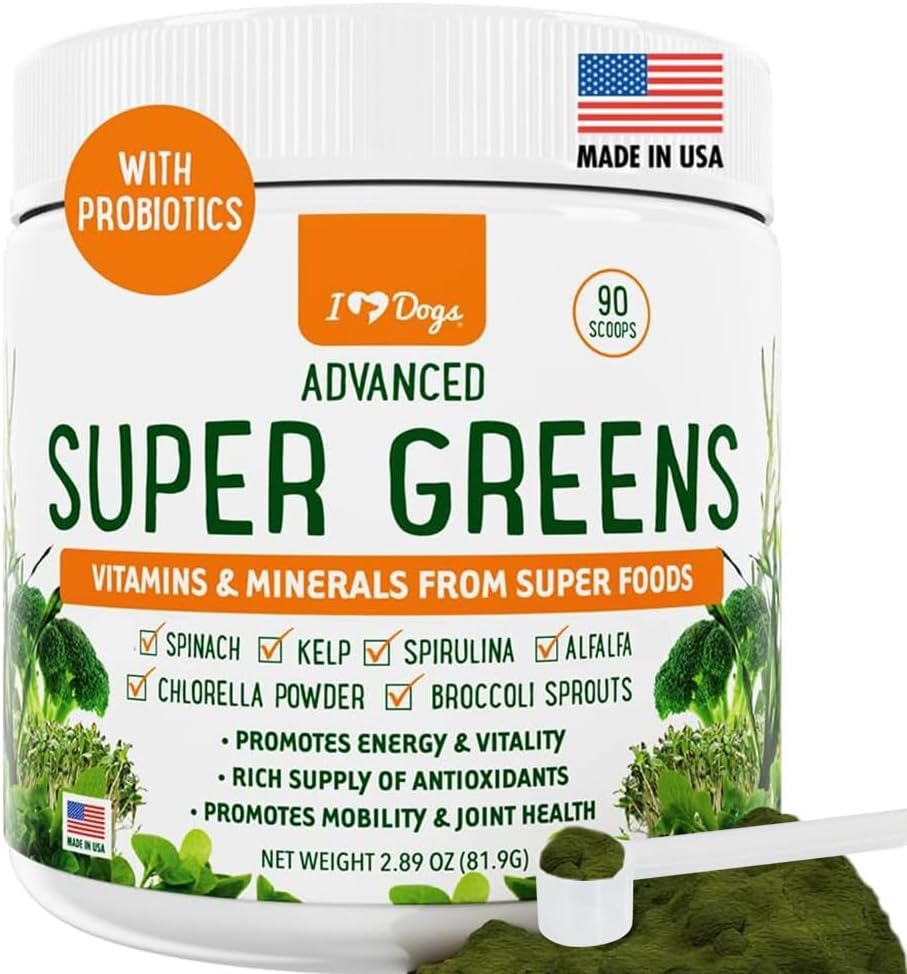 iHeartDogs Super Greens für Hunde mit Broccoli Sprouts & Spirulina Powder - Saisonale Allergie & Immununterstützung Hundegrüse Pulver - Vitamine, Antioxidantien & Minerals Ergänzung für Hunde
