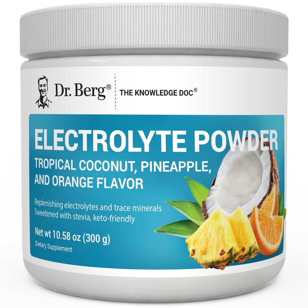 Dr. Berg Zero Sugar Hydration Keto Elektrolyt Pulver - Verbessert w/ 1000 mg Kalium & Real Pink Himalayan Salz (NOT Tisch Salz) - Tropical Coconut, Ananas & Orange Getränke Supplement 50 Servierungen