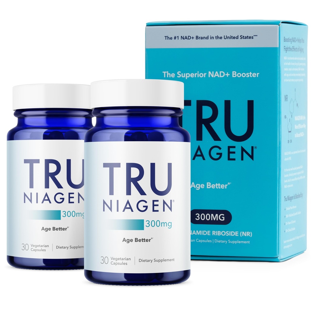 TRU NIAGEN Patentierte NAD-Ergänzung für Anti-Aging und Zell-Regeneration, 300mg Niagen, 30 Servierungen | Unterstützt Zelluläre Energie, Gehirn, Muskel | Nicotinamid Riboside (NR) Nehmen Sie 1 tägliche | 2 Flaschen