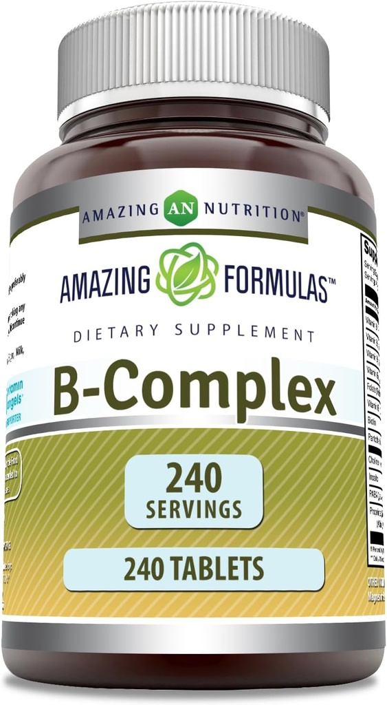Erstaunliche Formeln Vitamin B Komplex mit 11 Hauptnährstoffen | Tabletten Ergänzung | Vitamin B1, B2, B3, B6, B12, Folsäure, Biotin, Choline, Inositol, PABA (240 Zähler)