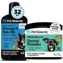 Omega-3 Fischöl für Hunde + Dental-Pulver für Zähne Reinigung & Plaque Entfernung, fördert gesunde Haut, Mantel und Immununterstützung