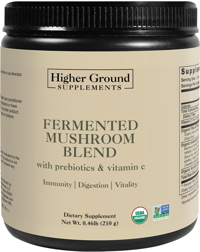 Fermented Mushroom Blend | von 6 Premium Grown Mushrooms | Prebiotics, Fibers, und Vitamin C für Immunität | Non-GMO | Gluten-Free | 210g