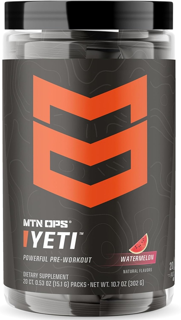 MTN OPS Yeti Trail Packs Pre-Workout Powder Energy Drink mit Kreatin, 200mg Koffein & BCAAs mit Beta Alanine, 20-Single Servierungen, Watermelon