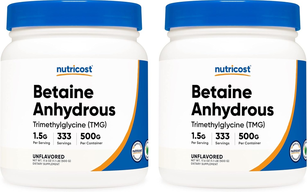 Nutricost Betaine Anhydrous Trimethylglycin (TMG) Pulver 500G (2 Flaschen)