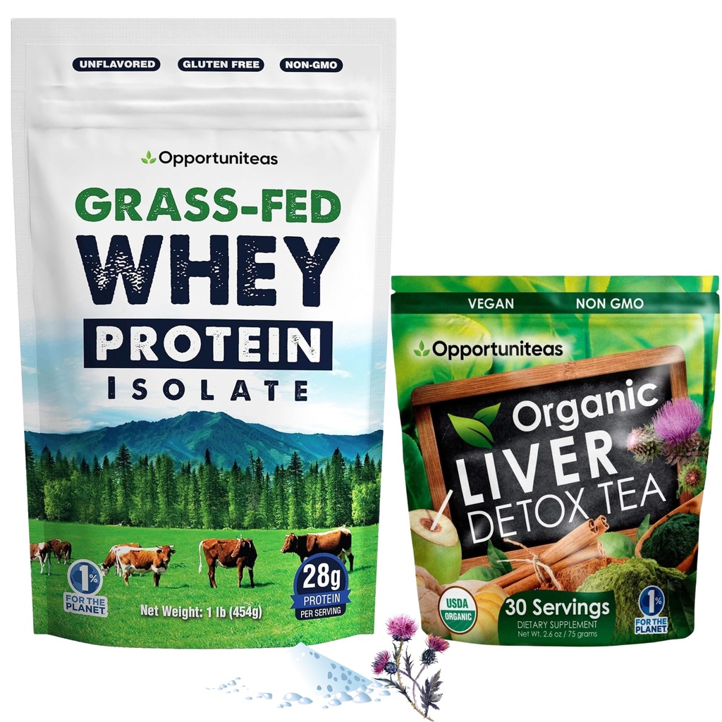 Opportuniteas Grass Fed Unflavored Whey Protein & Liver Detox Matcha Tea - unterstützen Sie Ihre Muskeln während der Reinigung Ihres Lebers - Bundle