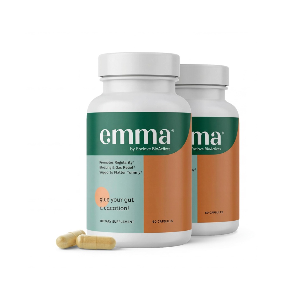 Emma Gut Health - 2 Pack - Gas und Bloating Relief, Constipation, Leaky Gut Repair - Gut Cleanse & Restore Digestion - Regulate Bowel Movement. Probiotika und Laxative Alternative, 120 Kapseln