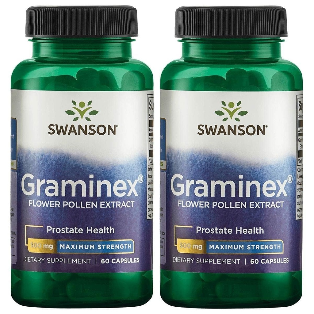 Swanson Maximum Strength Graminex Flower Pollen Extract - Unterstützt Prostata Gesundheit, Urinary Tract Funktion und Nierengesundheit - Mens Health Supplement - (60 Kapseln, 500mg Jeder) (2 Packung)