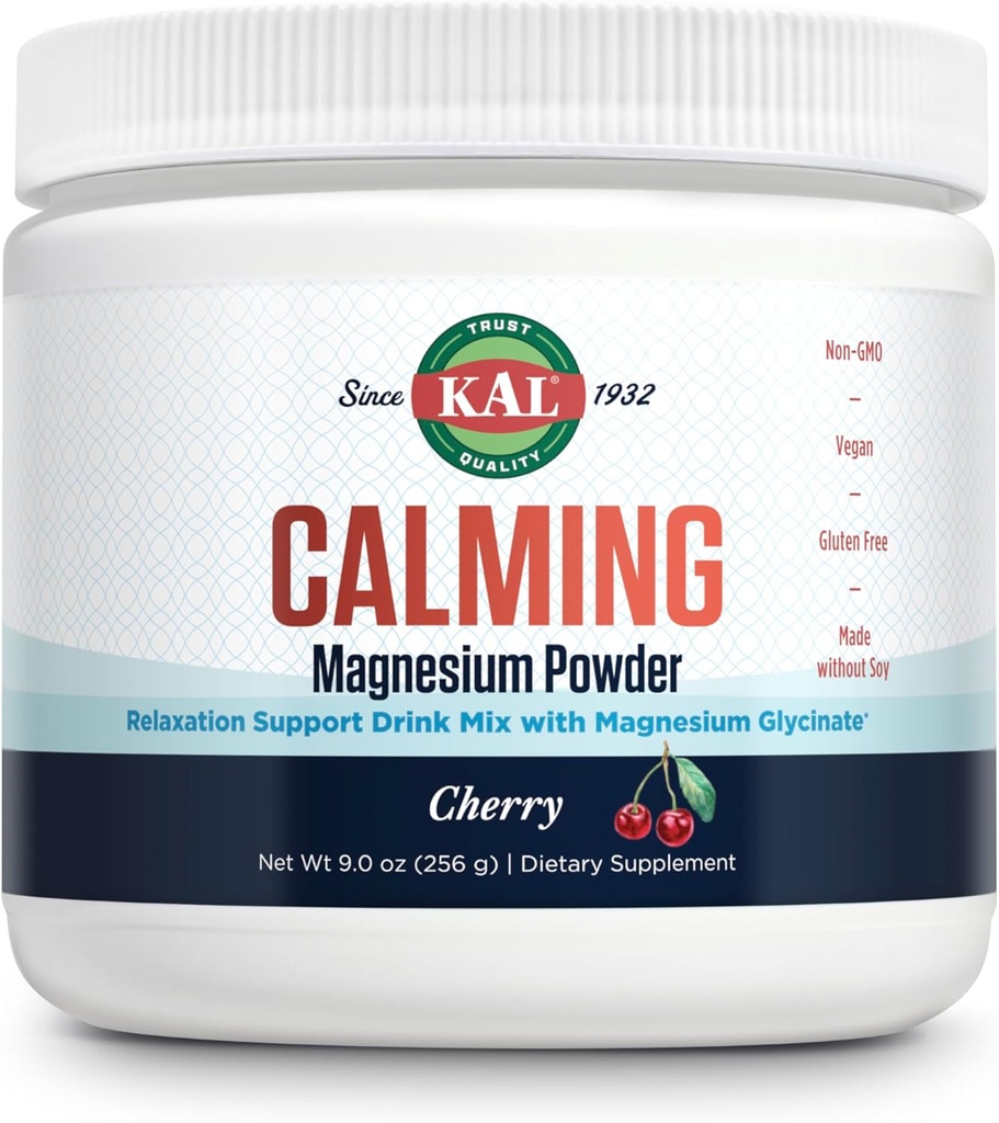KAL Calming Magnesium Powder - Kirschen Flavor Magnesium Supplement - hohe Absorption, Entspannung Unterstützung, kein hinzugefügter Zucker, Vegan, Glutenfrei, ohne Soja gemacht - 40 Servierungen, 9 Unzen