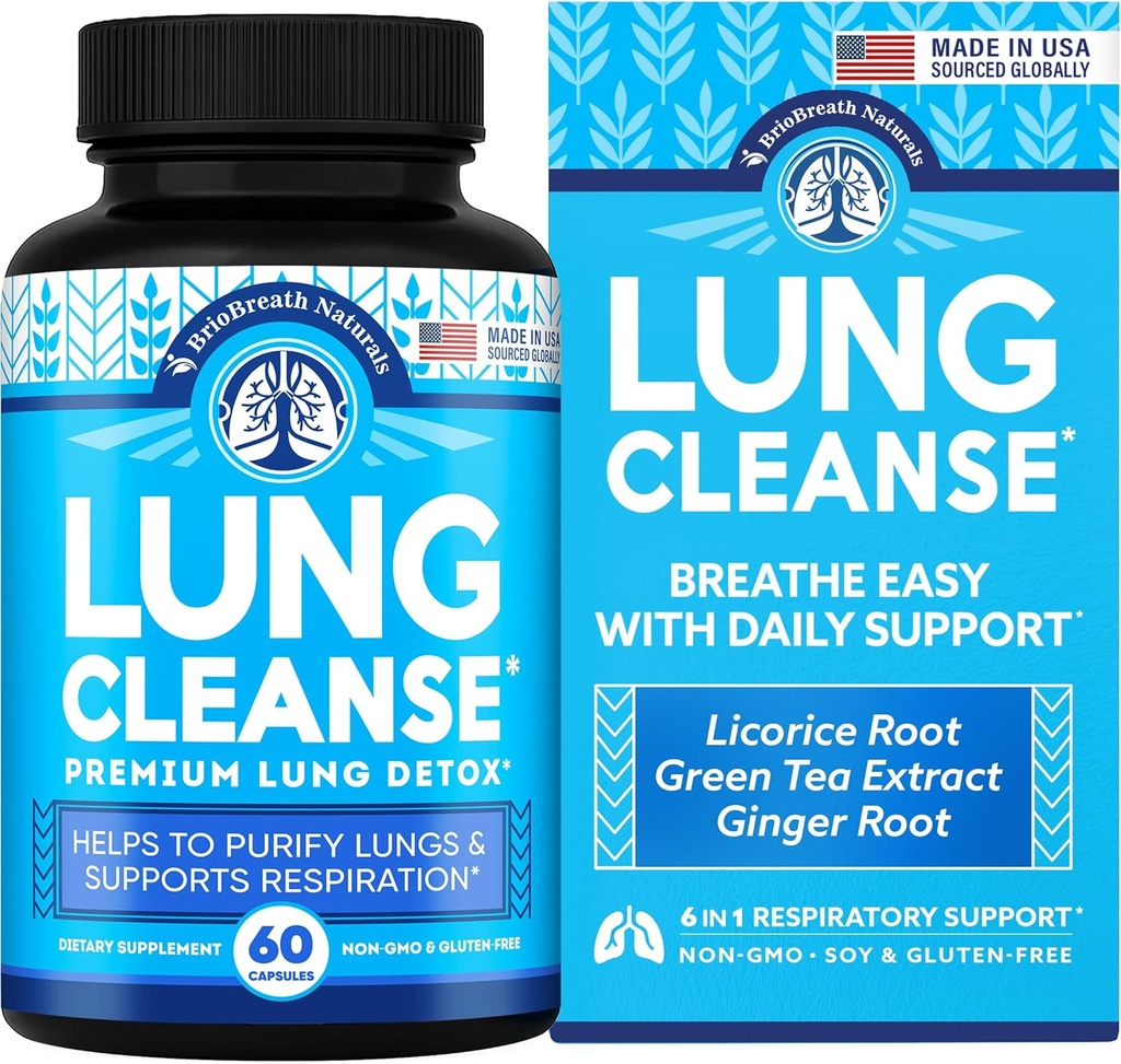 Lung Support Supplement - Natürliche Kapseln für Lung Cleanse und Detox - Made in USA - Respiratory System; Mucus Clear - Vegan Supplement für Lung Detox; Respiratory Support - 60 Kapseln