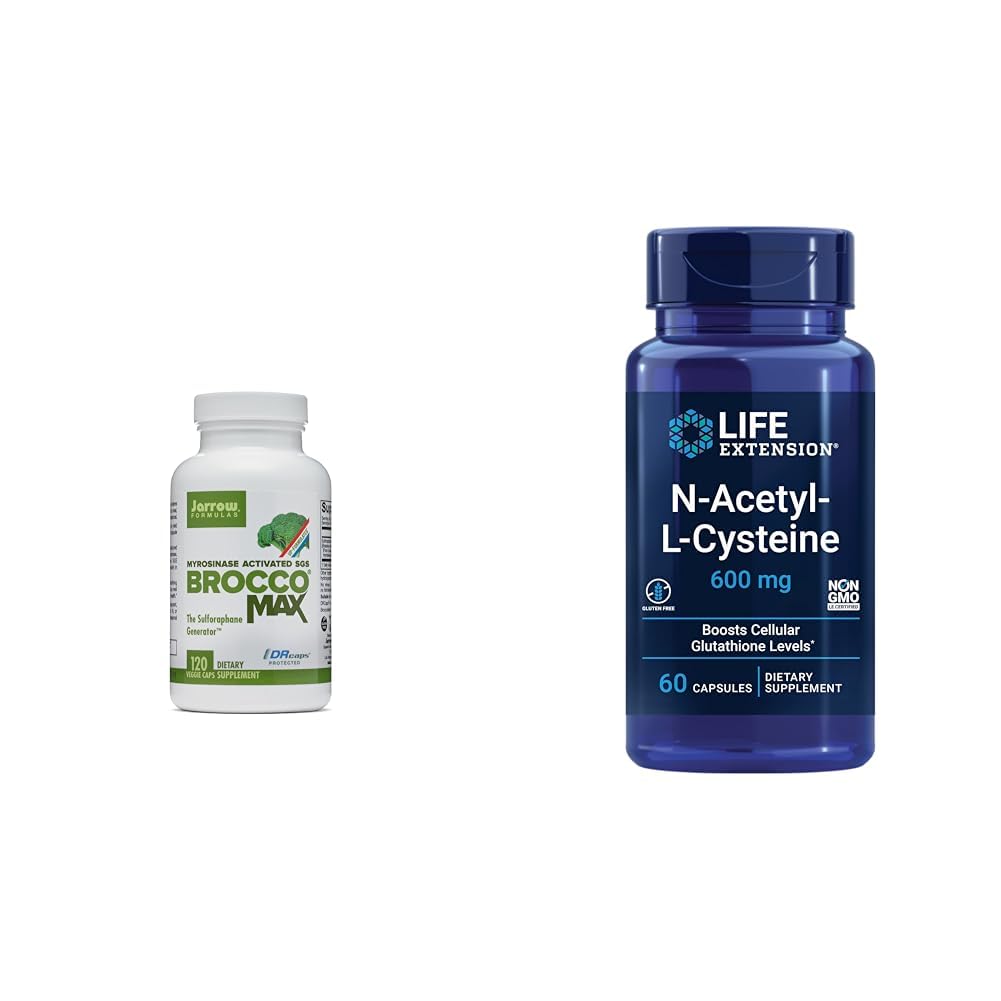 Jarrow BroccoMax mit Sulforaphane for Liver Health, 120 Delayed Release Capsules & Life Extension N-Acetyl-L-Cystein (NAC), immun, respiratorisch, Lebergesundheit