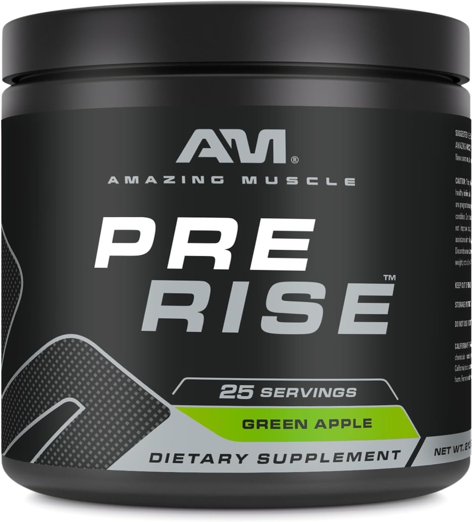 Erstaunliche Muskel Pre Rise | Pre-Workout Powder Supplement mit Koffein & Beta-Alanin für Männer & Frauen | 25 Servierungen (25 Servierungen, Grüner Apfel)