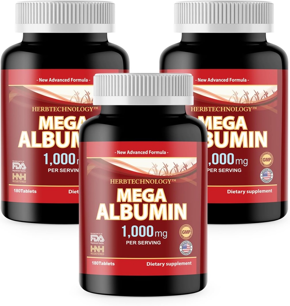Dr.K&C HNHusa Mega Albumin Protein 1000mg 540 Tabletten Gesunde Kidney Liver Funktion Wellness Gesamtgesundheit Unterstützung Energie Lebensbilanz Supplement 180tabs 3pk