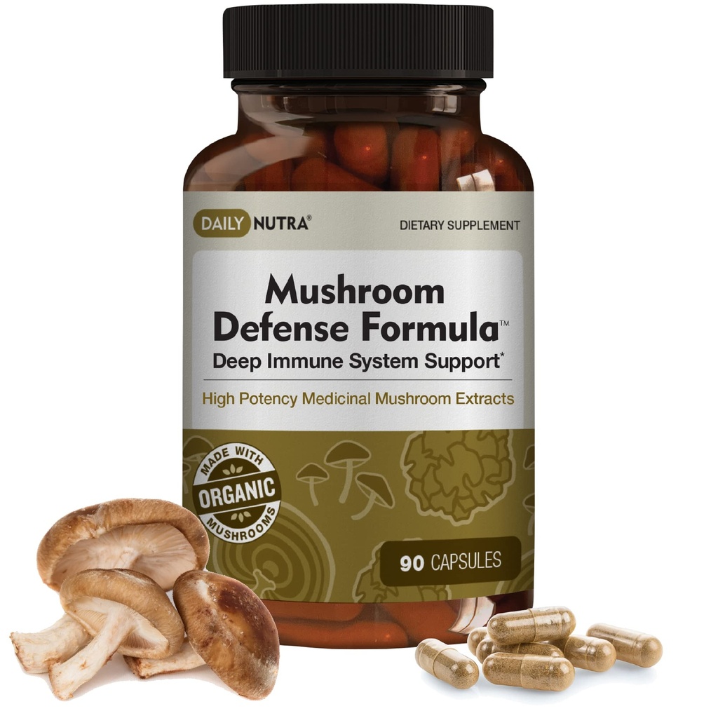DailyNutra Mushroom Defense Formula - Immununterstützungsergänzung | Organische Pilze, Heißes Wasser extrahiert - Reishi, Chaga, Maitake, Shiitake & Turkey Tail (90 Kapseln)