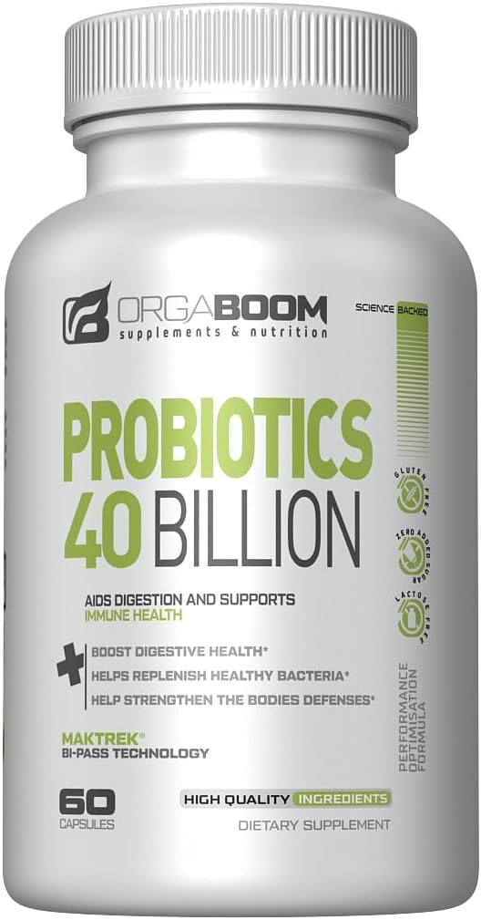 Probiotic 40 Billion CFU 4 Strains + Prebiotic - Unterstützt Verdauungs-Gesundheit & Immunität - Hilft mit Verstopfung, Durchfall, Bloating - Glutenfrei, Non-GMO - Made in USA - 60 Capsules