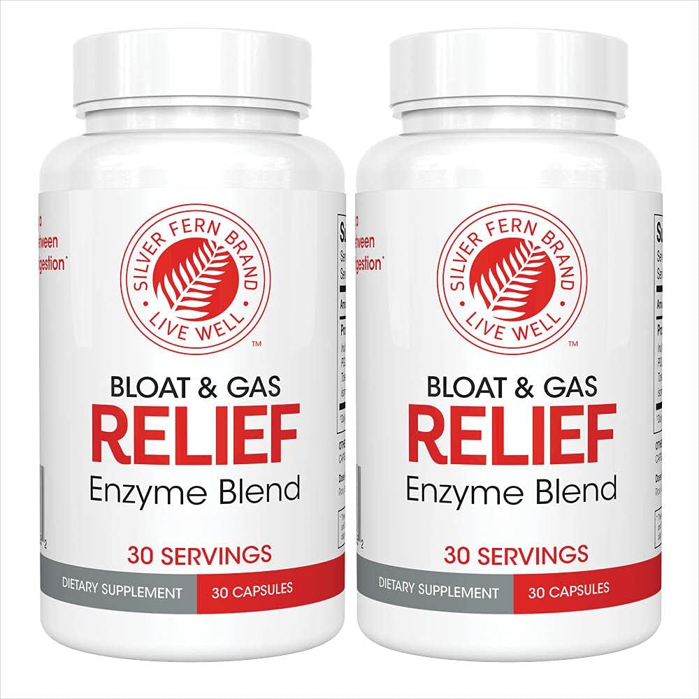 Silber Fern Bloat & Gas Relief Verdauungsenzym Blend - 2 Flaschen = 60 Portionen - FODMAP & Bloating Digestion Supplement mit Tolerase L, Pectinase & More (2 Flaschen)