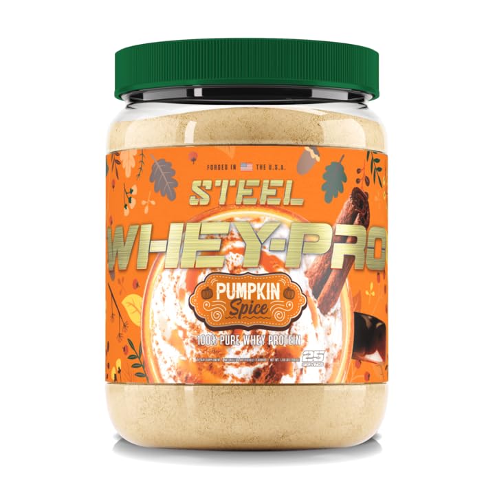 Stahl Ergänzungen Whey-Pro | 100% reine Whey Protein Pulver für Männer und Frauen | Kürbis Gewürz | Muskelaufbau & Lean Muskel Erholung | Glutenfrei | 1,65 lbs | BCAA 5g | Non-GMO | 25 Servierungen