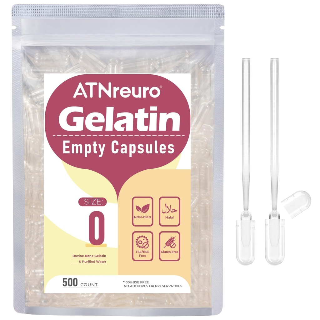 Größe 0 Leere Gelatin Kapseln mit 2 Micro Spoons - 500 Graf Leere klare Kapsel - Gel Pill Kapseln für Pulver Ergänzungen