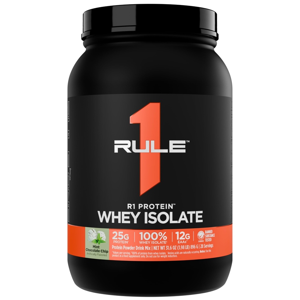 Regel 1 R1 Protein Whey Isolate - mit 25g Protein & 6g BCAA Exklusiv von isolierten & hydrolysierten Quellen für Workout Recovery (2 Pfund*, Mint Chocolate Chip)