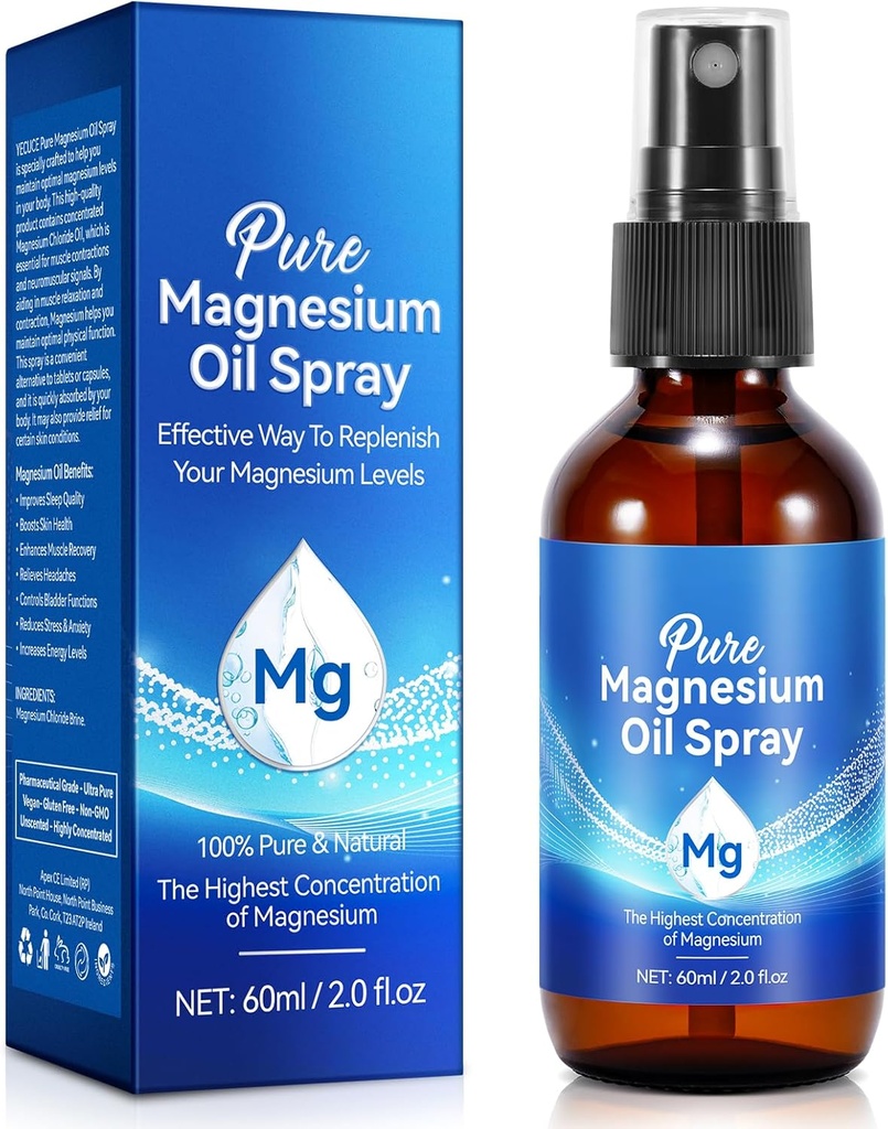 Topical Magnesium Öl Spray, reines Magnesium Öl Spray für Füße, 100% reine und organische, schnelle Absorption - Natürliche Quelle mit leistungsfähigem organischen Blend von ätherischen Ölen 2.02 fl oz (2 Fl Oz (Pack von 1))