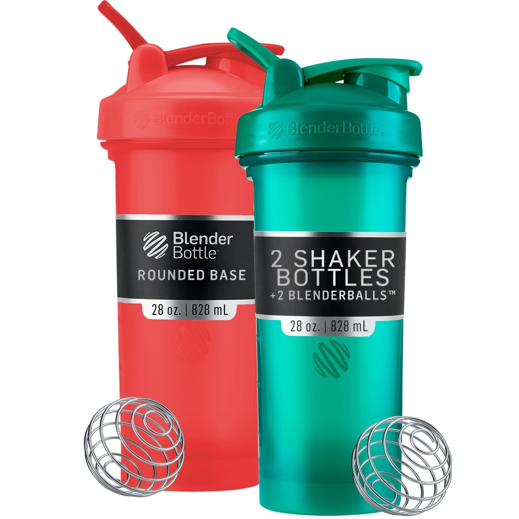 BlenderBottle Classic V2 Shaker Bottle Perfekt für Protein Shakes und Pre Workout, 28-Ounce (2 Pack), Rot, Grün