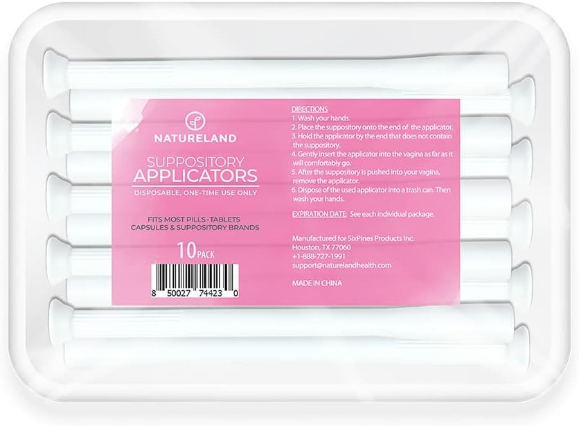 Natureland [10 Pack] Vaginal Suppository Applicators für Damen, Soft Tip Auxiliary Tool für Pillen, und pH Balance Tablet Suppositories, Individuell Wrapped (Large Tip Applikatoren)