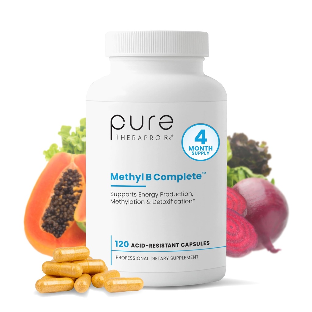 Pure Therapro Rx Methylierte B Complex Vitamine Made in USA, 4 Monate Versorgung | Methyl B Complete Quatrefolic 5-MTHF Folate, B12 Methylcobalamin, TMG Trimethylglycine, Methylfolate | Pharm Grade