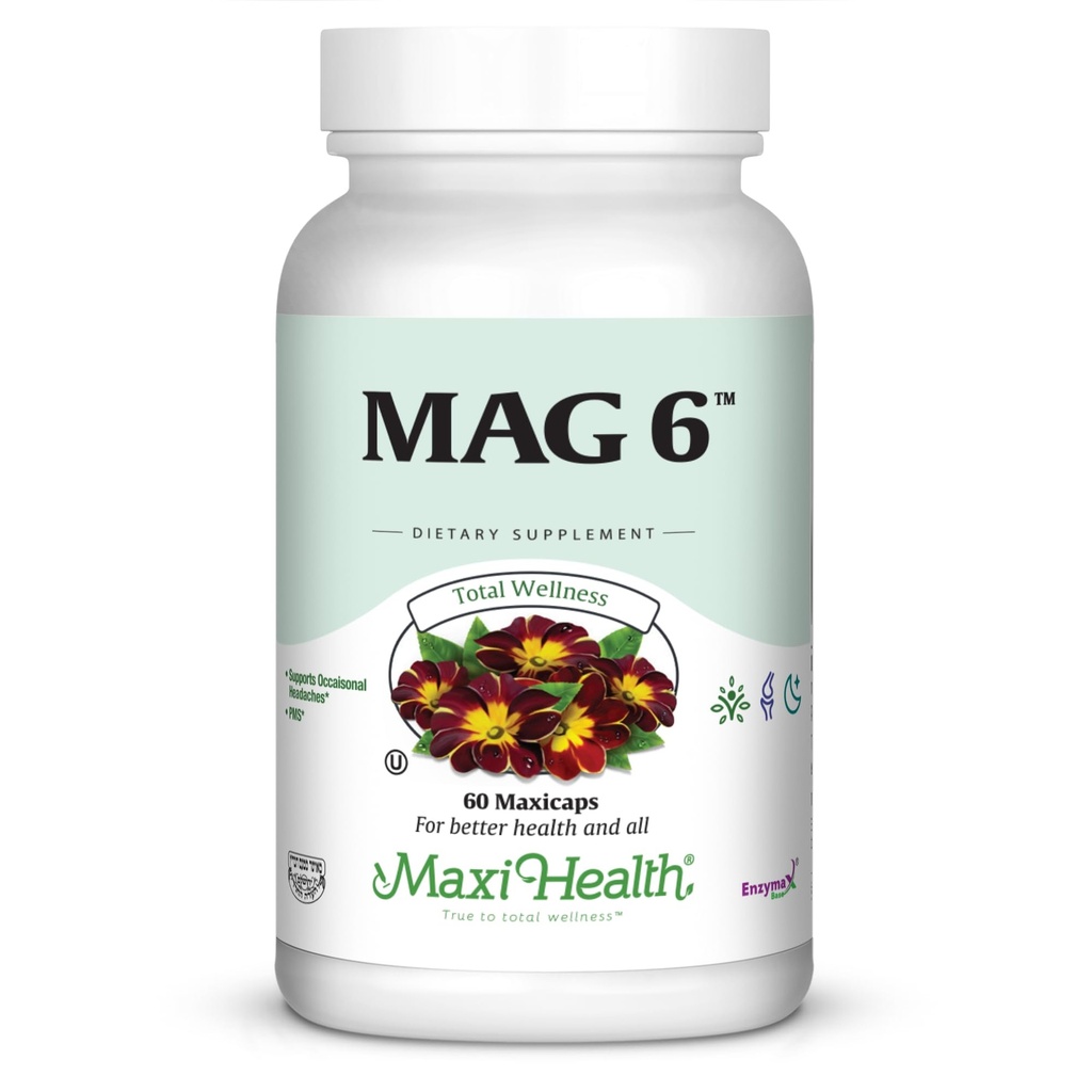 Magnesium B6 Mag 6 Magnesium Glycinat mit Vitamin B6 Förderung gesunder Knochenmineralisierung, Unterstützung Nerve & Muskelfunktion, Energie Metabolismus - Non-GMO, Vegan, Glutenfrei, Kosher 60 Kapseln